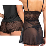 Baby Doll, Short Sexy Com Renda + Kit Camisola Transparente