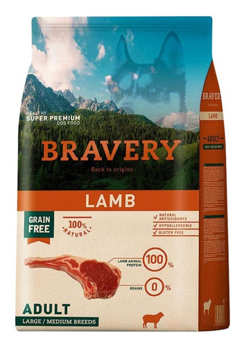 Alimento Bravery Super Premium Adult Dog Large/medium Breeds Para Perro Adulto De Raza Mediana Y Grande Sabor Cordero En Bolsa De 4kg