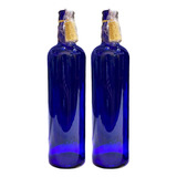 2 Botellas Vidrio Azul Hoponopono Para Decorar Solarizada