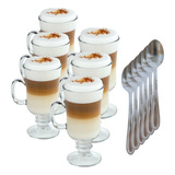 Tazas De Vidrio Cafe Capuchino X6 + 6 Cucharas 250ml 