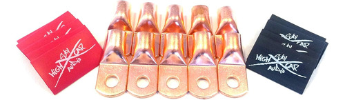 (10) 1/0 Gauge Copper Ring Terminals 3/8  Red/black Hea...
