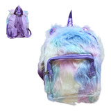 Mochila Escolar Unicornio Peluche Pelo Largo Kawaii 