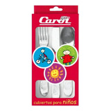 Set Juego Cubiertos Infantil X3 Pz Acero Grabado Carol Caja Color Plateado