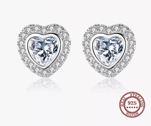 Aros Corazón Con Circonita Plata Certificada Mujer Regalo