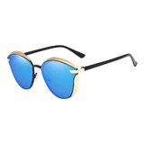 Óculos De Sol Polarizados Kingseven N7824fi Armação De Liga Cor Preto/dourado, Lente Azul De Policarbonato Espelhada, Haste Preto/dourado De Grilamid Tr90