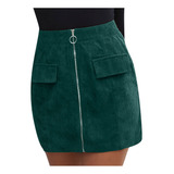 Falda De Mujer Color Zip Corduroy Short Línea A