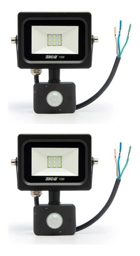 Pack X2 Proyector Reflector C/ Sensor Led Sica 10w Luz Fria 