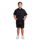 Conjunto Infantil Menino Camisa Capuz E Shorts Moletom Kids