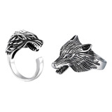 2 Anillos Lobo Siberia Espiritual Fuerza Unisex Acero A228