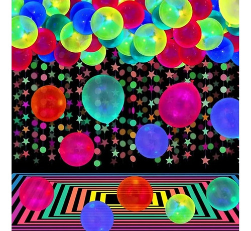 100 Globos Neón Fiestas Flúor, Colores, Tiktok, Brillan C/uv