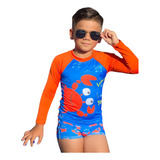 Conjunto Infantil Uv50 Proteção Solar Bebê Moda Praia Menino