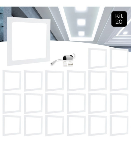 Kit 20 Painel Plafon Led 25w Embutir Quadrado Frio Cor Branco Frio 110v/220v