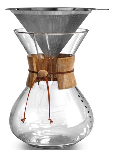 Cafetera Chemex Madera Con Filtro De Acero Inoxidable 400 Ml