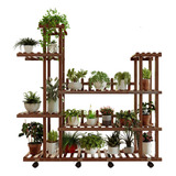 Tikea Model T Plant Stand Large Wooden Display Shelf Wheels