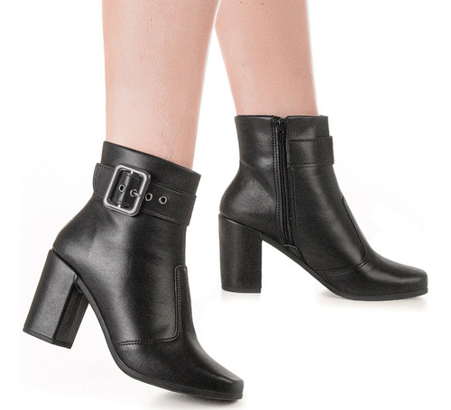 Bota Feminina Salto Alto Grosso Bico Quadrado Promoção Gigil