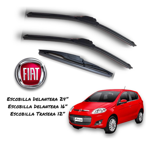 Kit De 3 Escobillas Fiat Palio 2013 2014 2016 2017 2018 2019