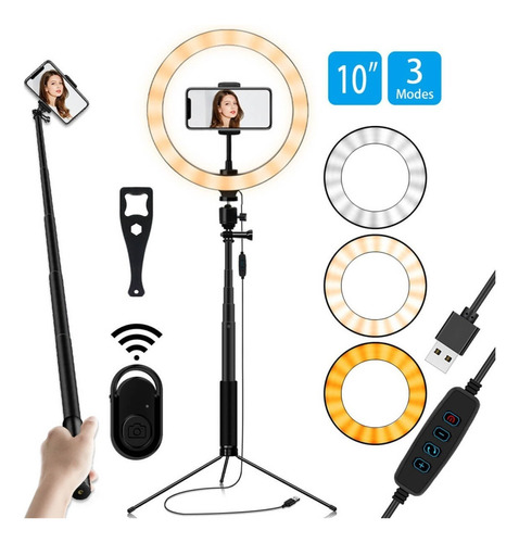 Lámpara Aro Luz Anillo Tripie Alto 1.5m Celular Selfie Stick