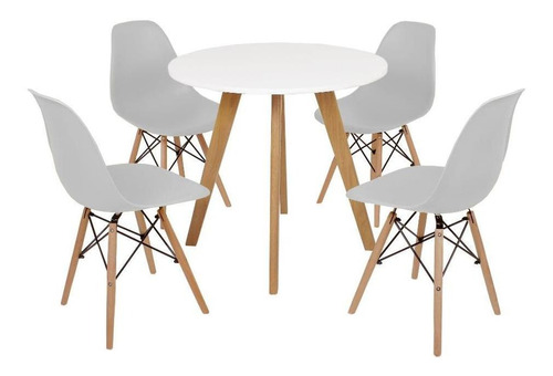Mesa Laura 80cm Branca + 4 Cadeiras Eames Eiffel