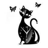 Reloj Lindo Espejo De Gato Negro Pared Moderno Diseño Decora