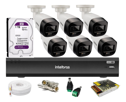 Kit 6 Cam Full Color Intelbras, Dvr Imhdx 3008, Purple 1tb