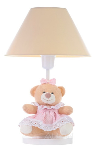 Abajur Luxo Infantil Menina Luminária Ursinha Ted Rosa Cor Da Cúpula Cúpula Bege