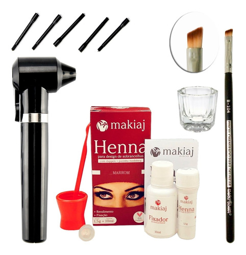 Kit Rena Makiaj Sobrancelha Pincel Macrilan Mixer Misturador Cor Marrom