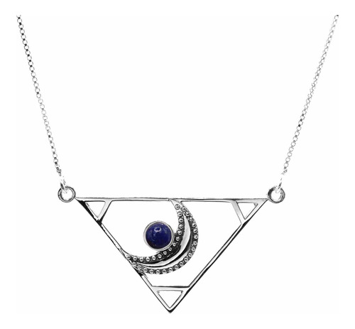 Collar De Plata 925 Triángulo Lunar Con Lapislazuli