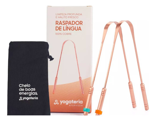 Yogateria Kit 2 Und Raspador De Língua 100% Cobre E Bolsinha