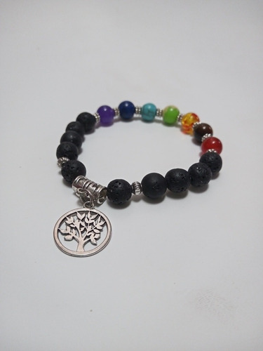 Pulsera 7 Chakras Piedra Volcanica Y Arbol De La Vida