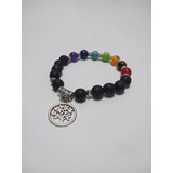 Pulsera 7 Chakras Piedra Volcanica Y Arbol De La Vida