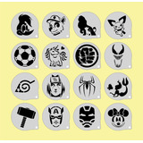 Stencil Personagens (5) Infantis Kit 16 Moldes 7x7cm