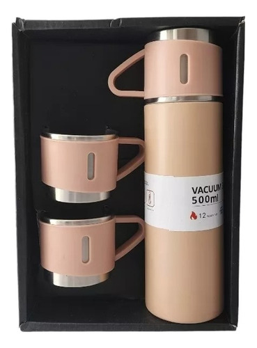 Set Termo Pico Cebador Vacuum Flask Acero Hasta 12 Hs Tazas