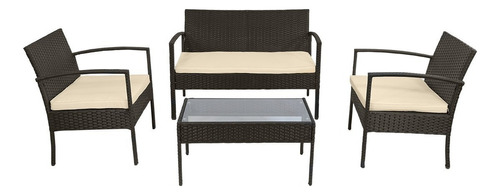 Juego De Jardin Sillas Sillones Mesa 4 Piezas Simil Ratan Estructura Marrón Oscuro