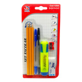 Set Lapiz Pasta Grafito Destacador Saca Punta Goma Trazo Amarillo