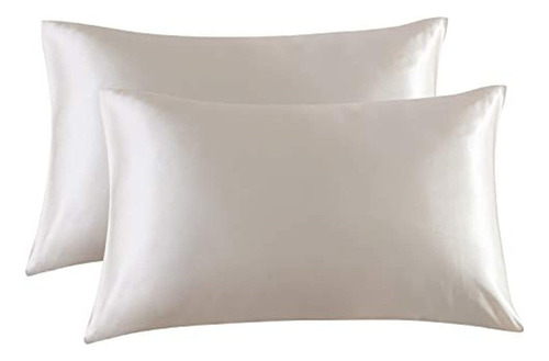 Paquete 2 Fundas De Almohadas Satinadas 20x40 Color Beige