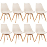 8 Cadeiras Estofada Leda Base Madeira Eames Cozinha Cores Estrutura Da Cadeira Creme