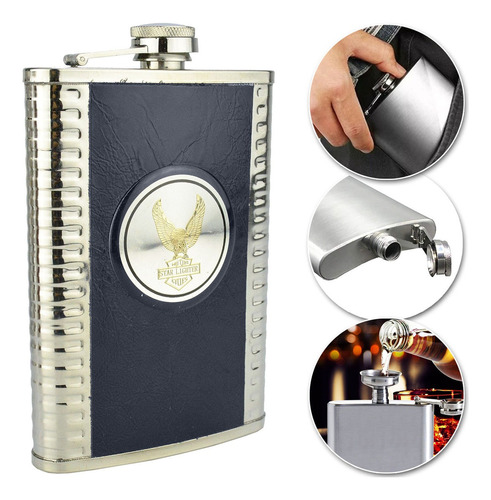 Cantil De Bolso Inox Porta Bebida Whisky Vodka Portátil 255m