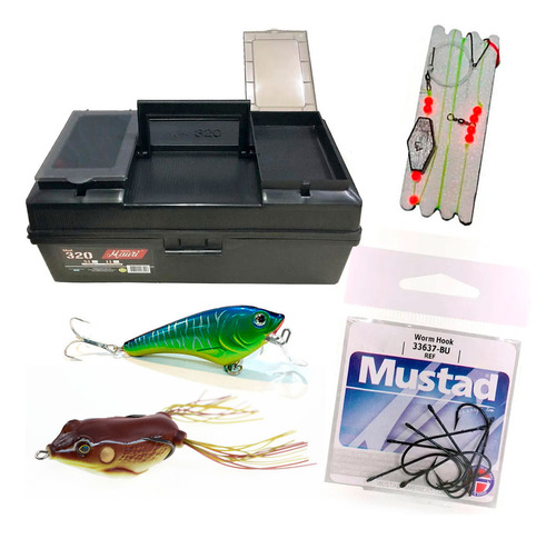 Combo Accesorios De Pesca, Caja + Anzuelos + Linea + Señuelo