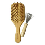Cepillo Para El Cabello De Bambú Pequeño Con Limpiador