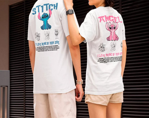 Kit Camisetas Casal Stitch & Angel Camisas Namorados Unissex
