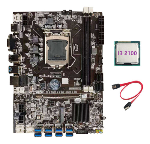 Placa Base Minera B75 Btc+cpu I3 2100 Y Cable Lga1155 8xpcie