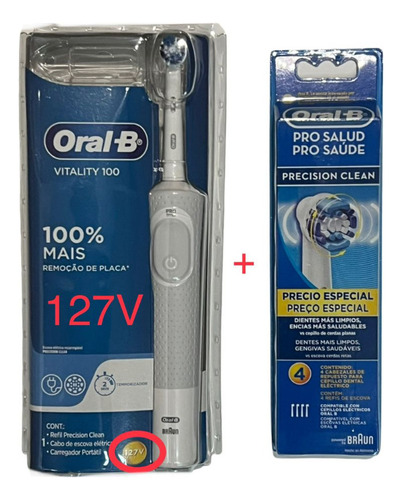 Escova Eletrica Oral B Vitality 127v + 4 Refis Precision Cle