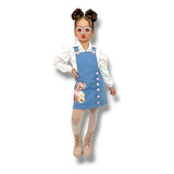 Jardineira Saia Jeans Infantil Luxo Vestido Roupa Menina