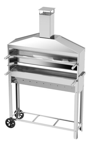 Churrasqueira Inox 2 Grelhas Assar Espetinho Carne Móvel