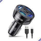 Kit Carregador Celular Automotivo 4usb Turbo Qc3 Cabo Tipo C