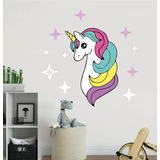 Vinilo Decorativo Infantil Unicornio Con Estrellas Sticker De Pared Calcomania 140x103cm