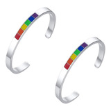 2 Piezas De Acero Rainbow Pride Gay Lgbt Pulsera Charm