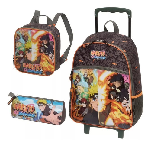 Kit Mochila Rodinha Lancheira Estojo Naruto Kurama