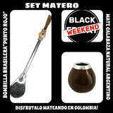 Set Mate!mate Argentino Calabaza Natural+bombilla Punto Rojo