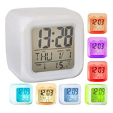 Cubo Reloj Despertador Alarma Con Luz Led Multicolor Digital